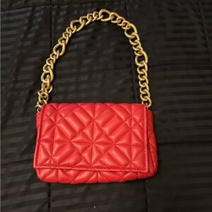 Zara Bold Red Quilted Bag with Gold Chain